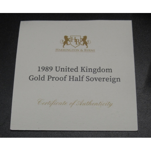 17 - Harrington & Byrne 1989 United Kingdom Gold Proof Half-Sovereign, encapsulated in original case with... 