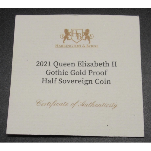 18 - Harrington & Byrne 2021 Queen Elizabeth II Gothic Gold Proof Half-Sovereign Coin, encapsulated in or... 