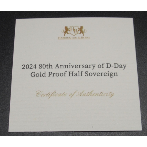 19 - Harrington & Byrne 2024 80th Anniversary of D-Day Gold Proof Half-Sovereign, encapsulated in case wi... 