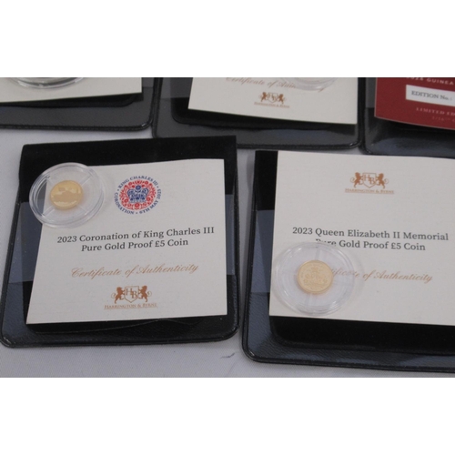 22 - Collection of small gold coins to inc. CPM Canada 2019 Gold Proof Maple Leaf Coin, Harrington & Byrn... 