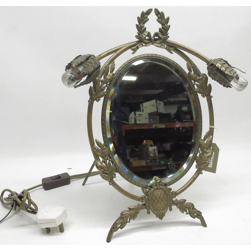 1193 - 20th century Continental Neo Classical brass illuminated free standing dressing table mirror, centra... 