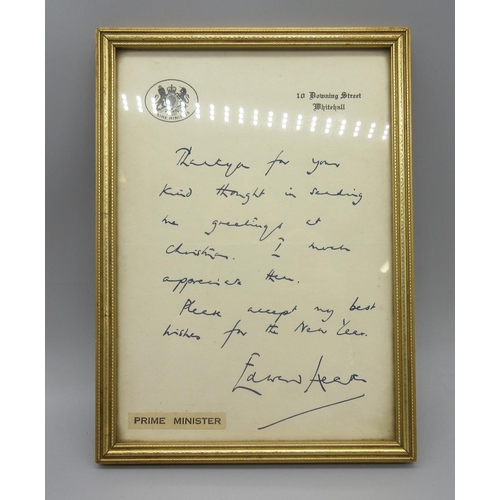 1230 - Edward 'Ted' Heath (1916-2005); former UK Prime Minister, facsimile letter on Downing Street headed ... 