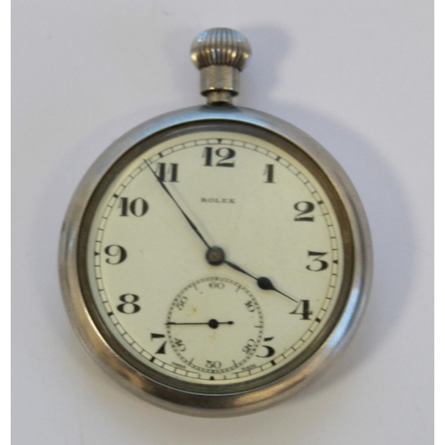 1353 - Rolex military cockpit pocket watch. Ivory enamel arabic dial, subsidiary seconds, nickel case, manu... 