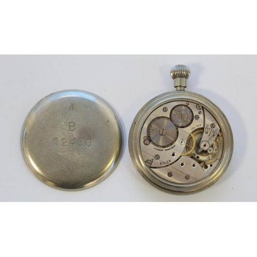 1353 - Rolex military cockpit pocket watch. Ivory enamel arabic dial, subsidiary seconds, nickel case, manu... 