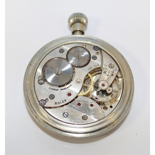 1353 - Rolex military cockpit pocket watch. Ivory enamel arabic dial, subsidiary seconds, nickel case, manu... 