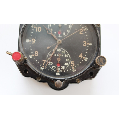 1355 - WWII USAAF USN Aircraft 8 day cockpit clock (possibly by Jaeger) Dials and buttons all in tacked. In... 