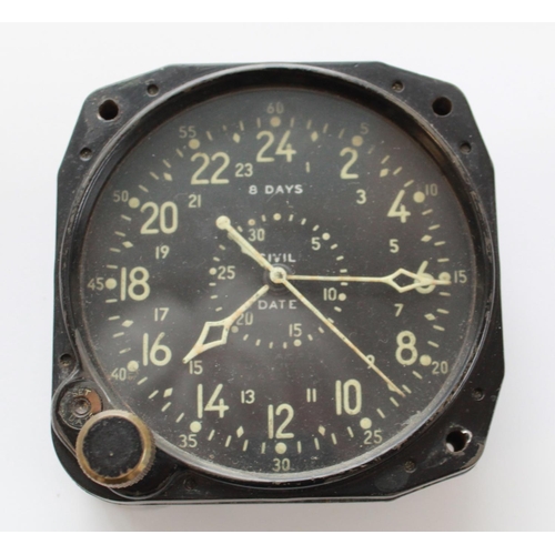 1356 - USAAF USN 8 Day cockpit clock by Waltham. 3'' black dial with centre seconds and subsidiary date dia... 