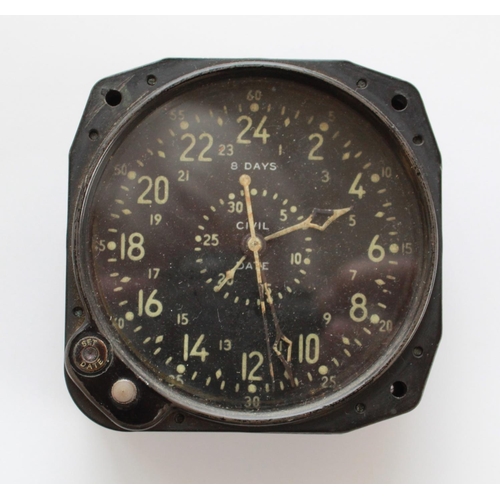 1358 - USAAF USN 8 Day cockpit clock by Waltham. 3'' black dial with centre seconds and subsidiary date dia... 