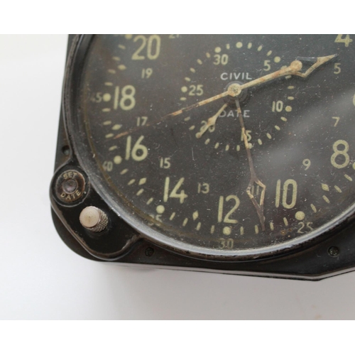 1358 - USAAF USN 8 Day cockpit clock by Waltham. 3'' black dial with centre seconds and subsidiary date dia... 