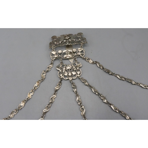 722 - Edwardian silver chatelaine in the art nouveau style, by William Comyns & Sons, London, 1901, 3.15oz... 