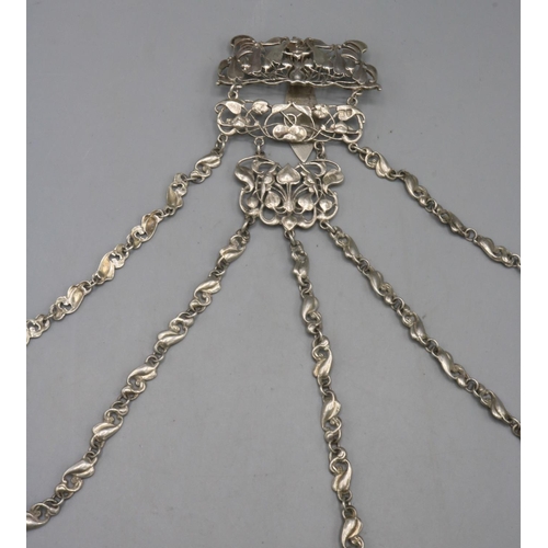 722 - Edwardian silver chatelaine in the art nouveau style, by William Comyns & Sons, London, 1901, 3.15oz... 