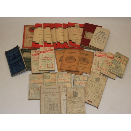 729 - Selection of 20th century pocket maps, including a set of geological survey maps of the UK on marble... 