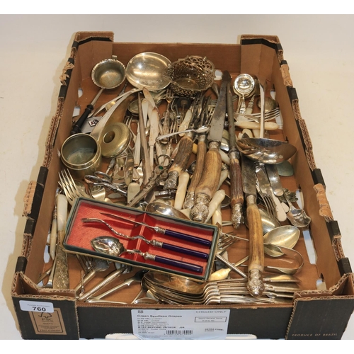 760 - Collection of cutlery and tableware including a antler handled silver mounted carving set and other ... 