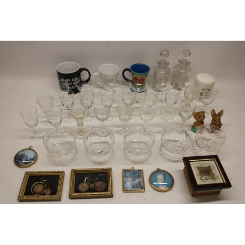 1006 - Pair early 20th Century liqueur decanters; lead crystal sundae dishes; other glassware and ceramics