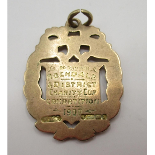 68 - 9ct yellow gold fob with enamel detail, for the Rochdale& District Charity Cup, stamped 375, 9.03g