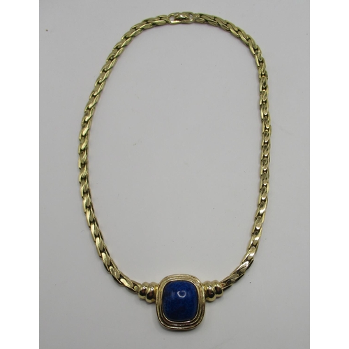 72 - Vintage Christian Dior yellow metal Lapis Lazuli necklace, stamped Christian Dior