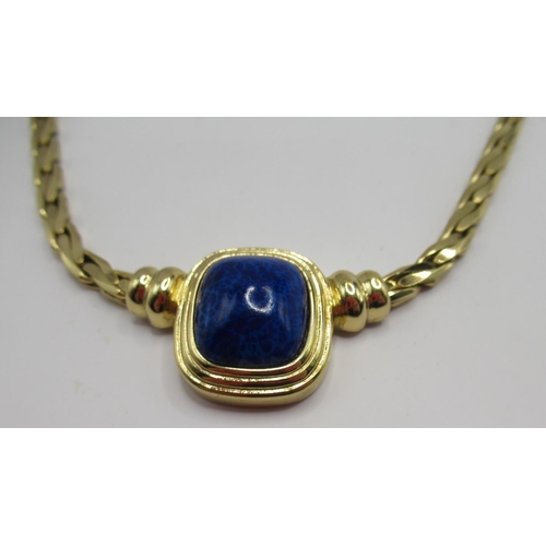 72 - Vintage Christian Dior yellow metal Lapis Lazuli necklace, stamped Christian Dior