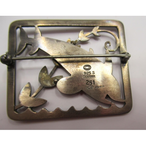 157 - Georg Jensen Sterling Silver Dolphin Brooch, no.251, stamped, 925, 11.0g, a rolled gold fob, a colle... 