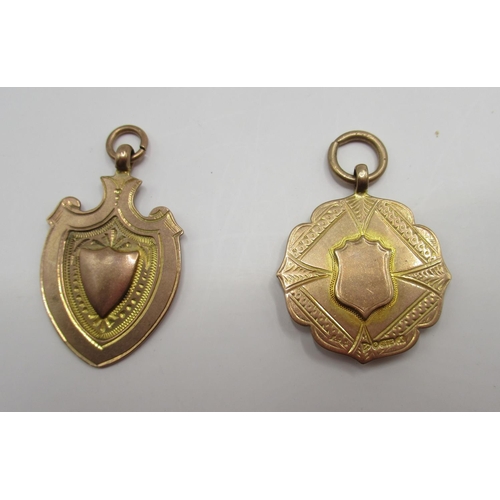 160 - Two 9ct yellow and rose gold fobs, both stamped 375, 10.19g