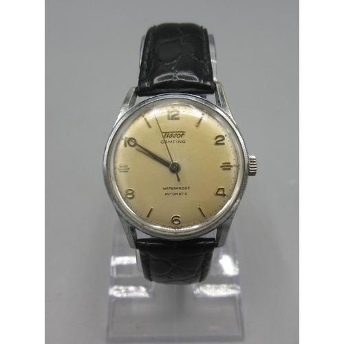 1049 - Tissot Camping chrome automatic wristwatch, signed silvered dial, Arabic and baton indices, centre s... 