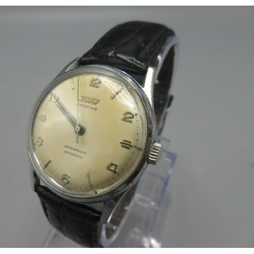 1049 - Tissot Camping chrome automatic wristwatch, signed silvered dial, Arabic and baton indices, centre s... 