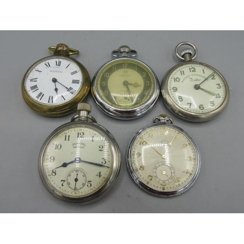 1056 - Rigi chrome keyless pocket watch, signed silvered engine turned dial, Arabic indices, subsidiary sec... 