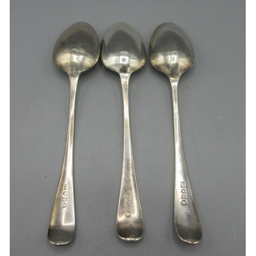 303 - Pair of George III silver monogrammed serving spoons with single drop joint by George Gray, London, ... 