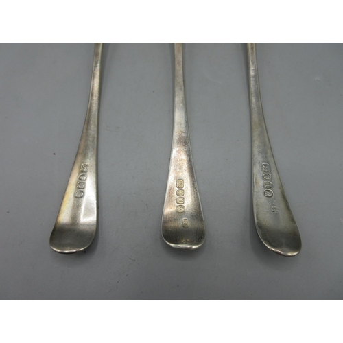 303 - Pair of George III silver monogrammed serving spoons with single drop joint by George Gray, London, ... 