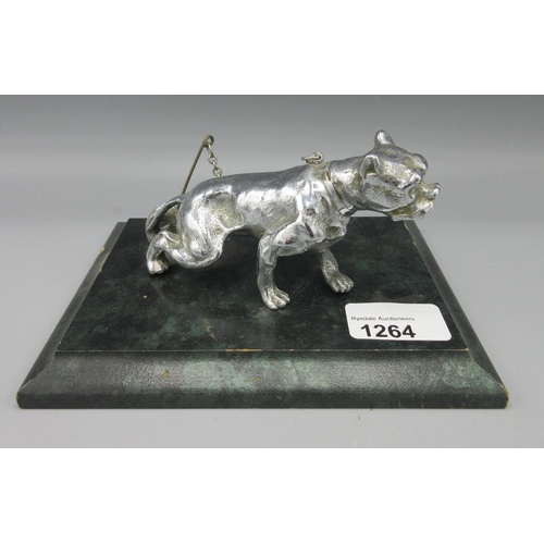 1264 - Art Deco style ornament or car mascot, in the form of a bull terrier chained to a post, L14cm excl. ... 