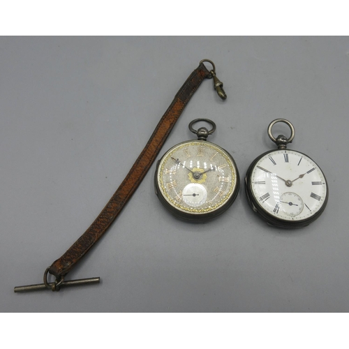 412 - P. Kerner, Nottingham, silver key wound pocket watch, white enamel Roman dial, subsidiary seconds, d... 