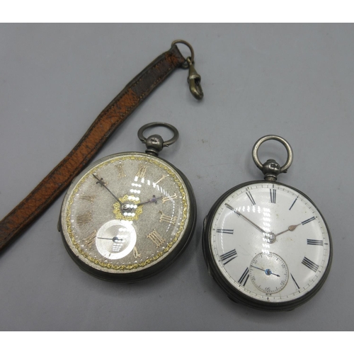 412 - P. Kerner, Nottingham, silver key wound pocket watch, white enamel Roman dial, subsidiary seconds, d... 