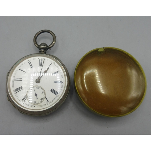 539 - H. Samuel, Market Street, Manchester, silver key wound pocket watch, signed enamel Roman dial, subsi... 