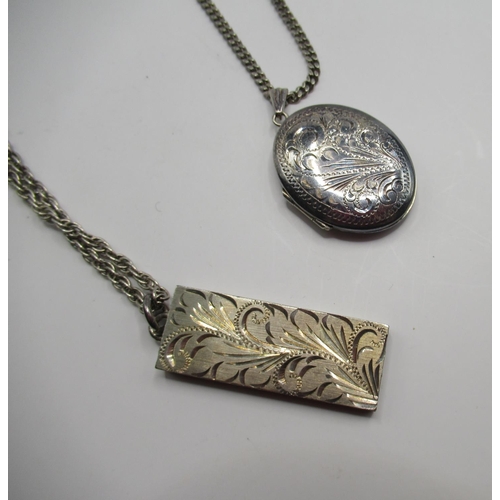 358 - Hallmarked Sterling silver ingot pendant on white metal chain, and a hallmarked Sterling silver lock... 