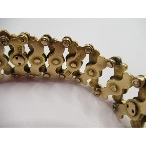 52 - 15ct yellow gold fancy link expanding bracelet, stamped 15, 15.12g