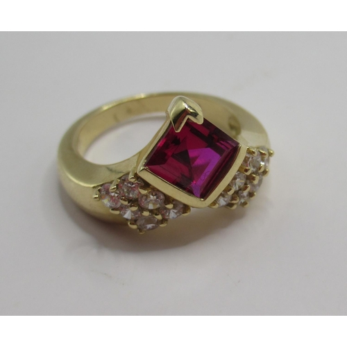 59 - 14ct yellow gold ruby and white stone ring, stamped 14k, size M1/2, 6.91g