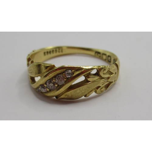 57 - 18ct yellow gold fleur de lis ring set with diamonds, stamped 18, size L1/2, 2.85g