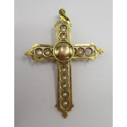 1 - 18ct yellow gold and blue enamel cross, not marked, tested to 18ct, 6.97g