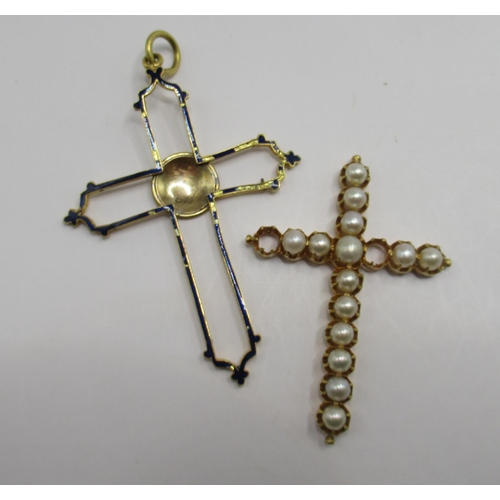 1 - 18ct yellow gold and blue enamel cross, not marked, tested to 18ct, 6.97g