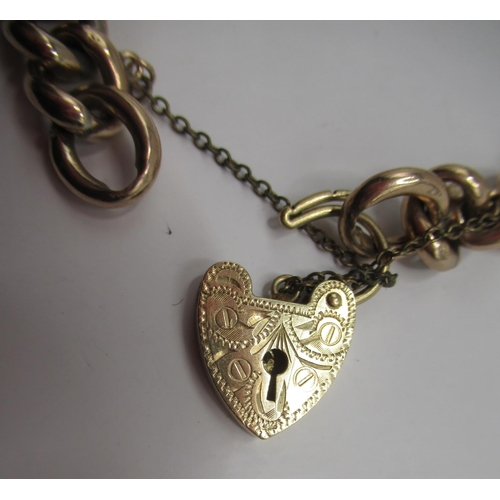 2 - 9ct rose gold large link charm bracelet, stamped 9ct, with 9ct yellow gold ornate heart shaped safet... 