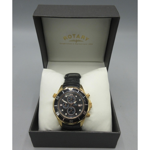 1050 - Rotary Aquaspeed gold plated quartz wristwatch with date, signed textured black dial, three subsidia... 