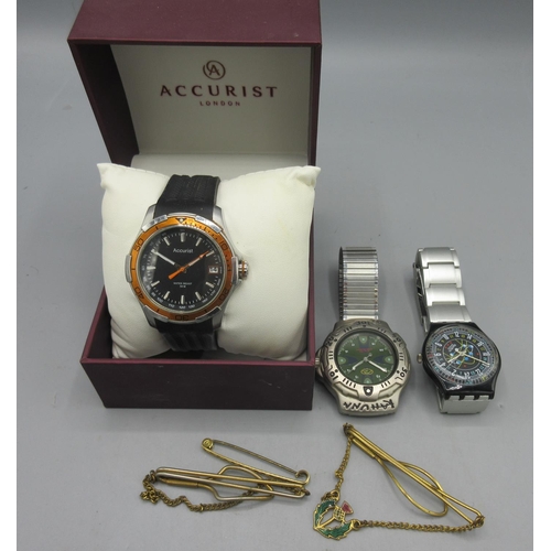 1051 - Accurist stainless steel quartz diver's type wristwatch with date, signed black dial, baton indices,... 