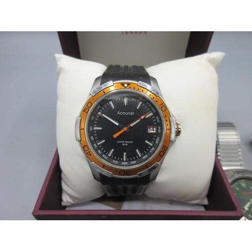 1051 - Accurist stainless steel quartz diver's type wristwatch with date, signed black dial, baton indices,... 