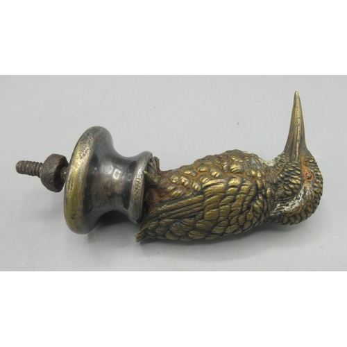 1271 - Cold painted bronze model of a kingfisher, mounted on a socle base as a car mascot, early 20th centu... 