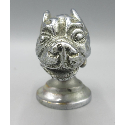 1275 - Car mascot in the form of a chasing dog, possibly Bonzo, H7cm