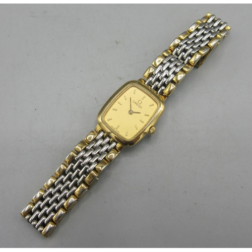 734 - Omega DeVille ladies stainless steel and gold plated quartz wristwatch on matching bracelet, signed ... 