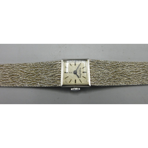 735 - Mappin and Webb ladies 9ct white gold wristwatch on integrated bark effect bracelet stamped .375, si... 