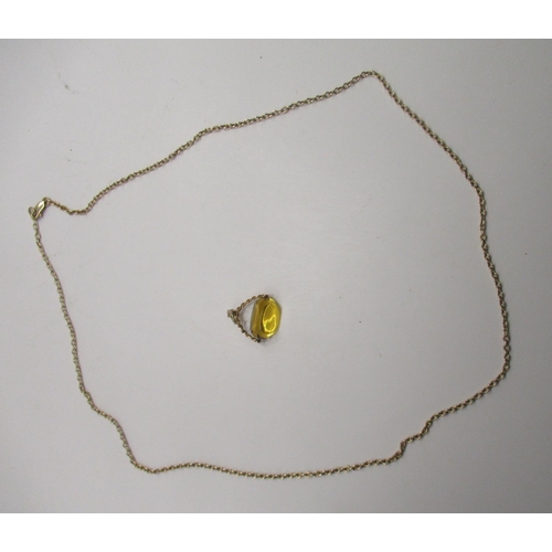 1220 - 9ct yellow gold chain necklace, stamped 375, 13.54g, and a yellow metal fob set with cut yellow ston... 