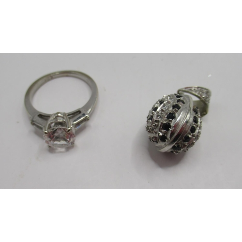 1226 - WITHDRAWN 14ct white gold solitaire ring set with large clear stone, stamped 14k, size L, and a 14ct... 