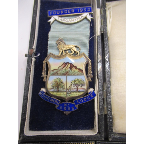 362 - Silver and enamel Masonic Founders Jewel 1932 for Mount Meru Lodge Tanganyika No. 5363 and an Irish ... 