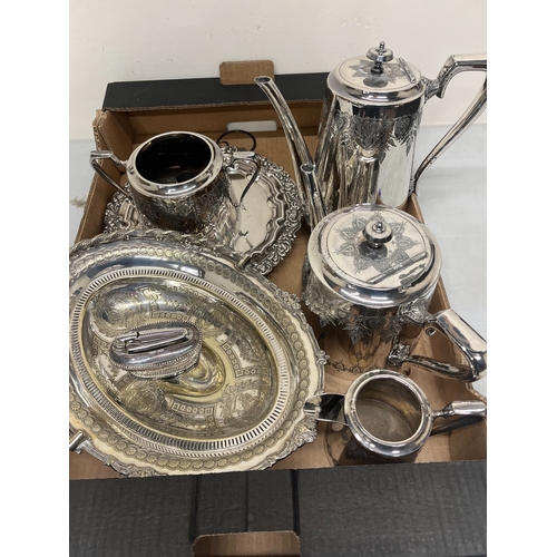 533 - Walker & Hall, Sheffield, 20th Century four piece EPNS teaset; two silver plated salvers and other s... 